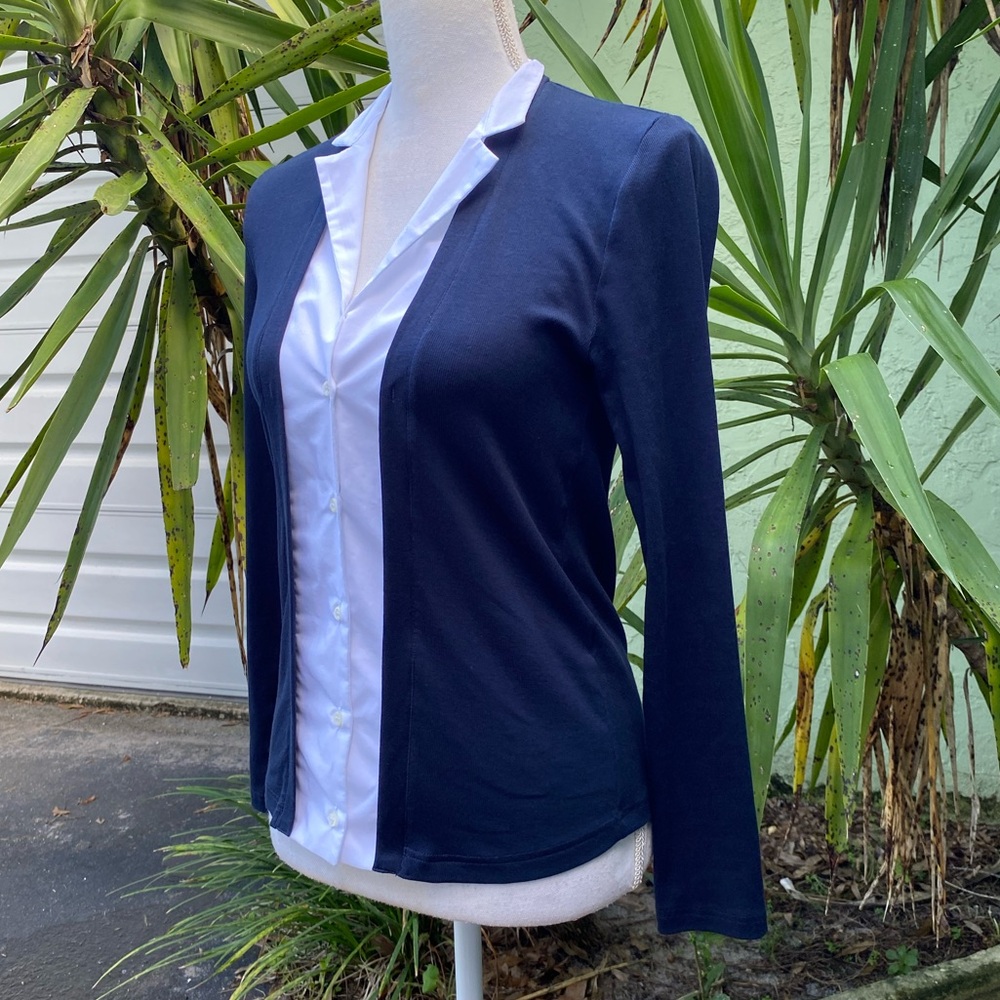 Button Down Navy Knit Long Sleeve